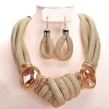 KNOTTED BEADED WIRE NECKLACE SET