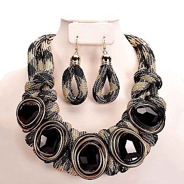 PLAID KNOTTED BEADED WIRE NECKLACE SET
