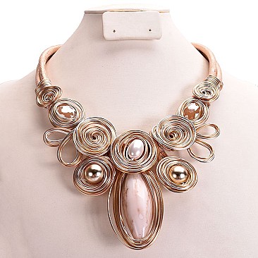 HANDMADE METALLIC WIRE ACRYLIC GEM NECKLACE SET