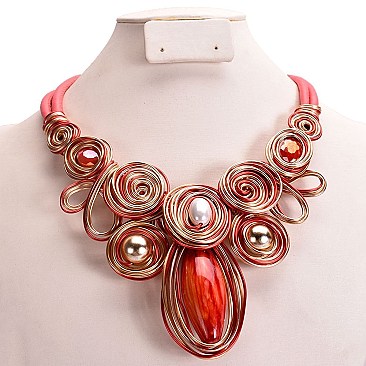 HANDMADE METALLIC WIRE ACRYLIC GEM NECKLACE SET