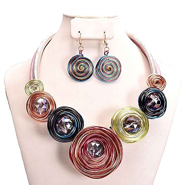 COLORFUL WIRED SPIRAL BEAD NECKLACE SET
