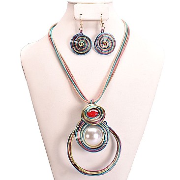 CIRCLE DROP DOWN PEARL WIRE SET