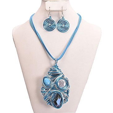 DROP GEM HANDMADE WEB WIRE NECKLACE SET