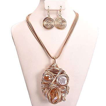 DROP GEM HANDMADE WEB WIRE NECKLACE SET