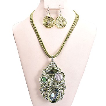 DROP GEM HANDMADE WEB WIRE NECKLACE SET