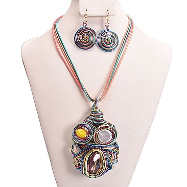 DROP GEM HANDMADE WEB WIRE NECKLACE SET