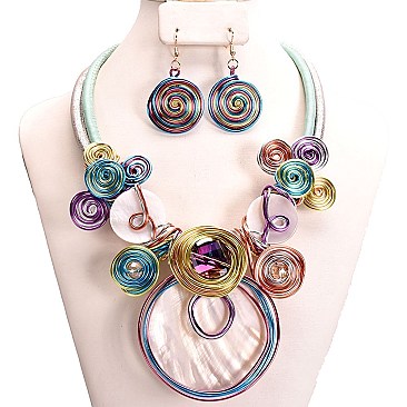 COLORFUL HANDMADE SHELL WIRE NECKLACE SET