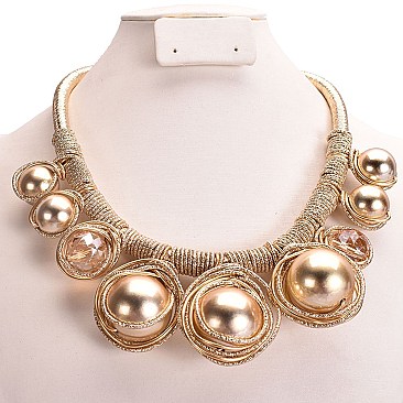METALLIC HANDMADE PEARL NECKLACE SET