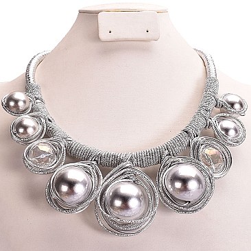 METALLIC HANDMADE PEARL NECKLACE SET