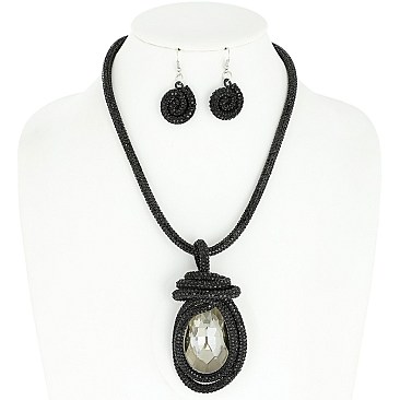 GEM PASTEL RAINBOW STONE NECKLACE W Earrings