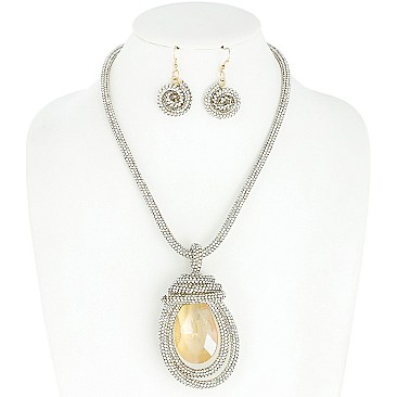 GEM PASTEL RAINBOW STONE NECKLACE W Earrings