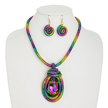 GEM PASTEL RAINBOW STONE NECKLACE W Earrings