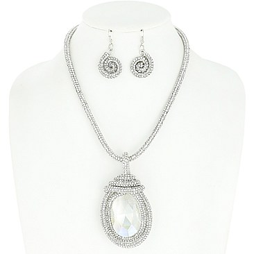 GEM PASTEL RAINBOW STONE NECKLACE W Earrings