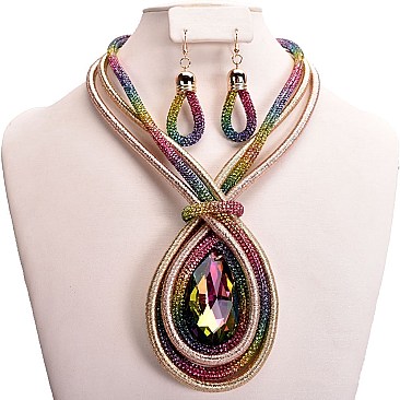 GOLD STONE PASTEL RAINBOW NECKLACE SET