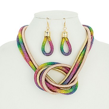 PASTEL RAINBOW GOLD STONE NECKLACE SET