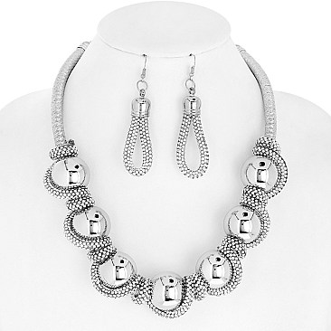 TWISTED CHUNKY BALL RHINESTONE NECKLACE AND EARRINGS SET