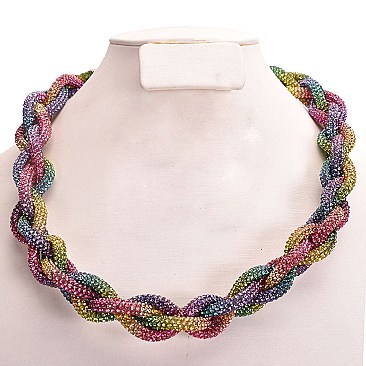 BRAIDED RAINBOW STONE FASHION NECKLACE