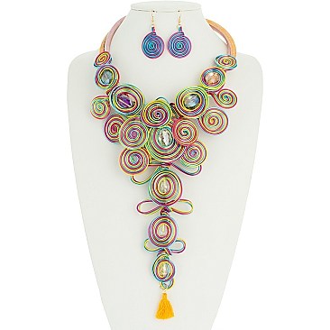 LARGE Bright Color Coiled Wire Drop Tassel Set