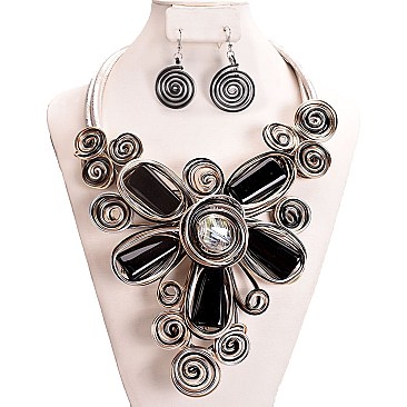 FLOWER GEM WIRE NECKLACE SET