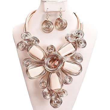 FLOWER GEM WIRE NECKLACE SET