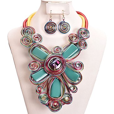 FLOWER GEM WIRE NECKLACE SET