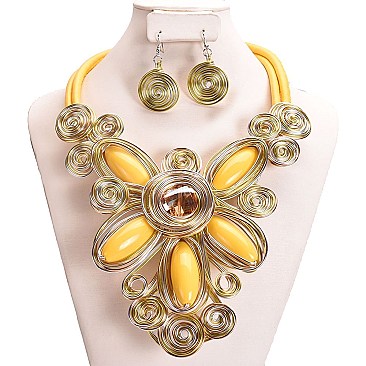 FLOWER GEM WIRE NECKLACE SET