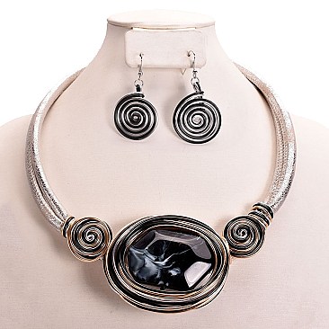LARGE ACRYLIC GEM WIRE NECKLACE SET SLNEY10896