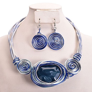 LARGE ACRYLIC GEM WIRE NECKLACE SET SLNEY10896