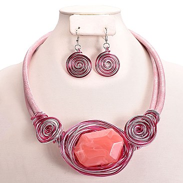 LARGE ACRYLIC GEM WIRE NECKLACE SET SLNEY10896