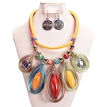 WIRE ACRYLIC HANDMADE BEAD NECKLACE SET