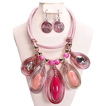 WIRE ACRYLIC HANDMADE BEAD NECKLACE SET