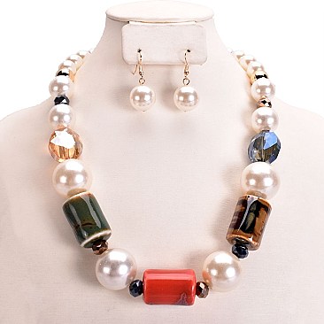 PEARL TUMBLE STONE NECKLACE SET
