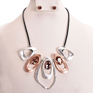 ART MIXED METAL STONE NECKLACE SET