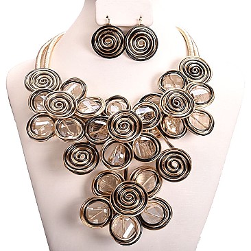 CLEAR BEADED STATEMENT NECKLACE SET