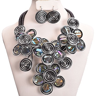 CLEAR BEADED STATEMENT NECKLACE SET
