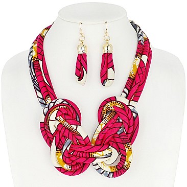 AFRICAN PRINT FABRIC BIB NECKLACE AND EARRINGS SET