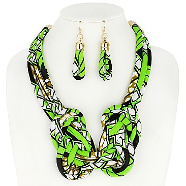 AFRICAN PRINT FABRIC BIB NECKLACE AND EARRINGS SET