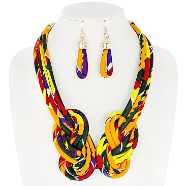 AFRICAN PRINT FABRIC BIB NECKLACE AND EARRINGS SET