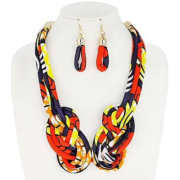 AFRICAN PRINT FABRIC BIB NECKLACE AND EARRINGS SET