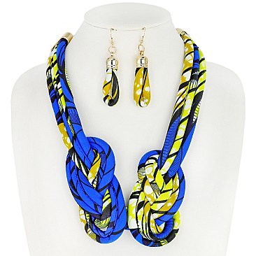 AFRICAN PRINT FABRIC BIB NECKLACE AND EARRINGS SET