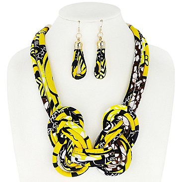 AFRICAN PRINT FABRIC BIB NECKLACE AND EARRINGS SET