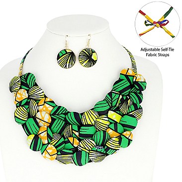 AFRICAN PRINT FABRIC BUTTON NECKLACE AND EARRINGS SET