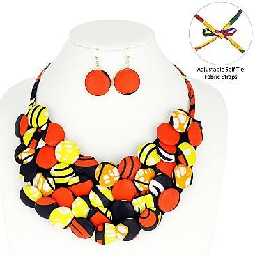 AFRICAN PRINT FABRIC BUTTON NECKLACE AND EARRINGS SET