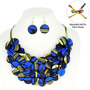 AFRICAN PRINT FABRIC BUTTON NECKLACE AND EARRINGS SET