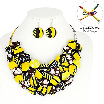 AFRICAN PRINT FABRIC BUTTON NECKLACE AND EARRINGS SET