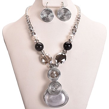 WIRE DANGLE PEARL BEADED NECKLACE SET