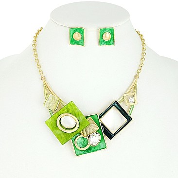 TRENDY MABLE PATTERN METAL STATEMENT NECKLACE AND EARRINGS SET