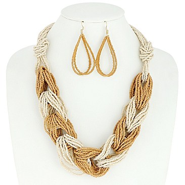 Glam Boho Style Seed Bead Necklace Earrings Set