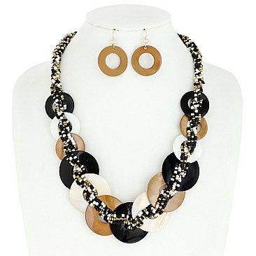 FASHION BOHO STYLE SEED BEAD NECKLACE EARRINGS SET