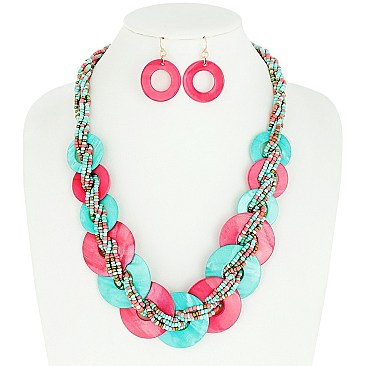 FASHION BOHO STYLE SEED BEAD NECKLACE EARRINGS SET